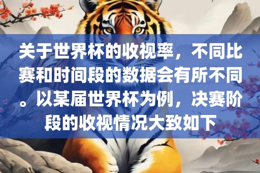 关于世界杯的收视率，不同比赛和时间段的数据会有所不同。以某届世界杯为例，决赛阶段的收视情况大致如下