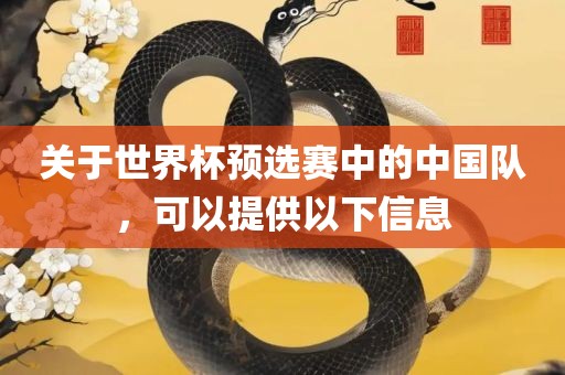关于世界杯预选赛中的中国队，可以提供以下信息