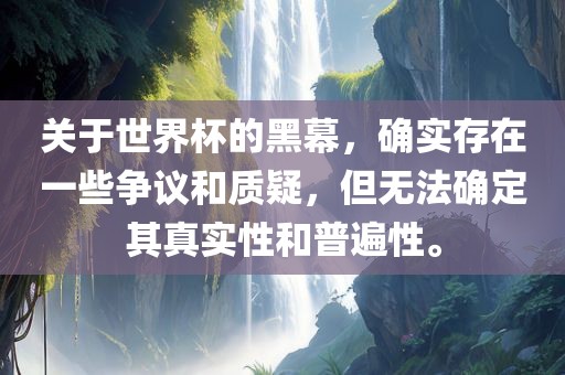 关于世界杯的黑幕，确实存在一些争议和质疑，但无法确定其真实性和普遍性。眉山市正发家政服务有限公司
