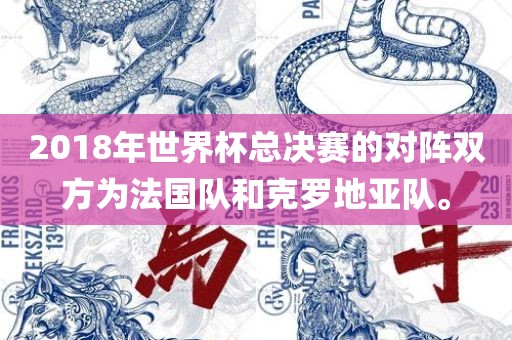 2018年世界杯总决赛的对阵双方为法国队和克罗地亚队。