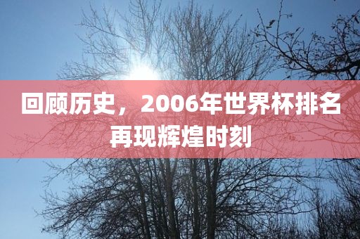 回顾历史，2006年世界杯排名再现辉煌时刻