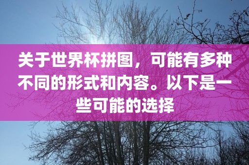 关于世界杯拼图，可能有多种不同的形式和内容。以下是一些可能的选择
