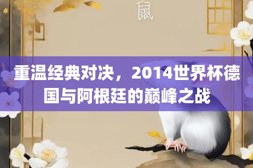 重温经典对决，2014世界杯德国与阿根廷的巅峰之战