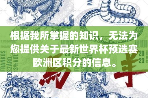 根据我所掌握的知识，无法为您提供关于最新世界杯预选赛欧洲区积分的信息。