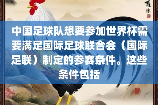 中国足球队想要参加世界杯需要满足国际足球联合会（国际足联）制定的参赛条件。这些条件包括