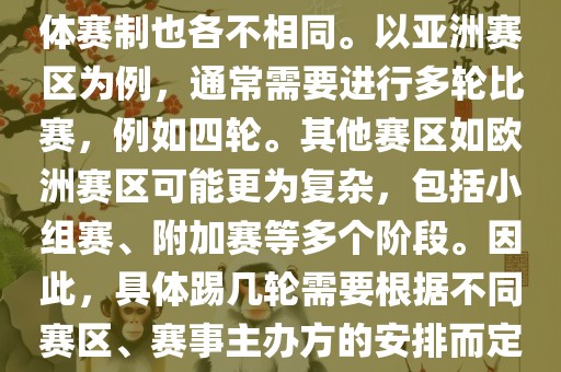 世界杯预选赛分为多个赛区，具体赛制也各不相同。以亚洲赛区为例，通常需要进行多轮比赛，例如四轮。其他赛区如欧洲赛区可能更为复杂，包括小组赛、附加赛等多个阶段。因此，具体踢几轮需要根据不同赛区、赛事主办方的安排而定。