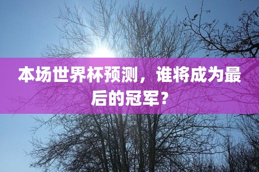 本场世界杯预测，谁将成为最后的冠军？