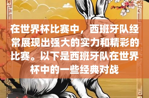 在世界杯比赛中，西班牙队经常展现出强大的实力和精彩的比赛。以下是西班牙队在世界杯中的一些经典对战