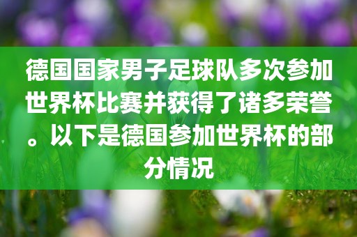 德国国家男子足球队多次参加世界杯比赛并获得了诸多荣誉。以下是德国参加世界杯的部分情况