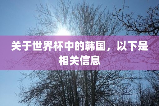 关于世界杯中的韩国，以下是相关信息眉山市正发家政服务有限公司