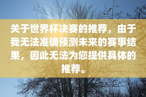 关于世界杯决赛的推荐，由于我无法准确预测未来的赛事结果，因此无法为您提供具体的推荐。